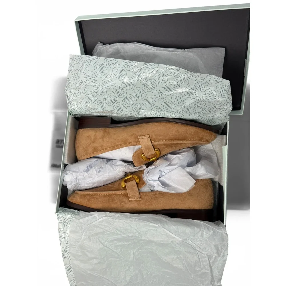 NIB Bibi Lou Zagreb Loafer Suede Gold Horsebit 41/10-10.5 Camel Anthropologie